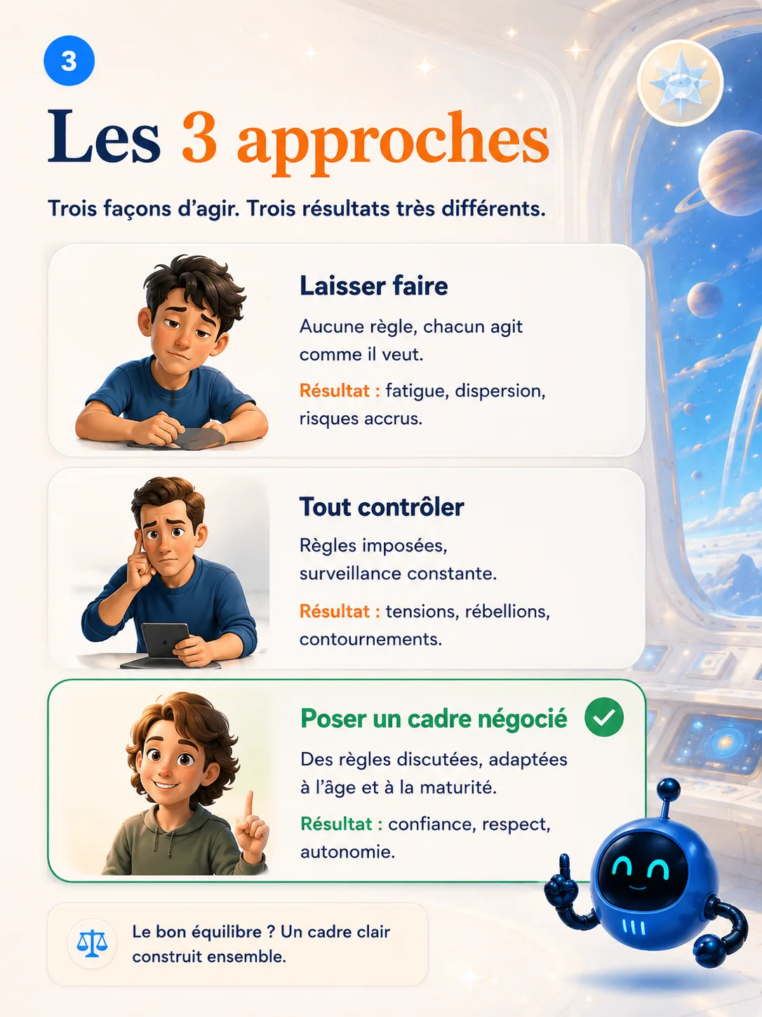 Les 3 approches : laisser faire, tout contrôler, ou poser un cadre négocié.
